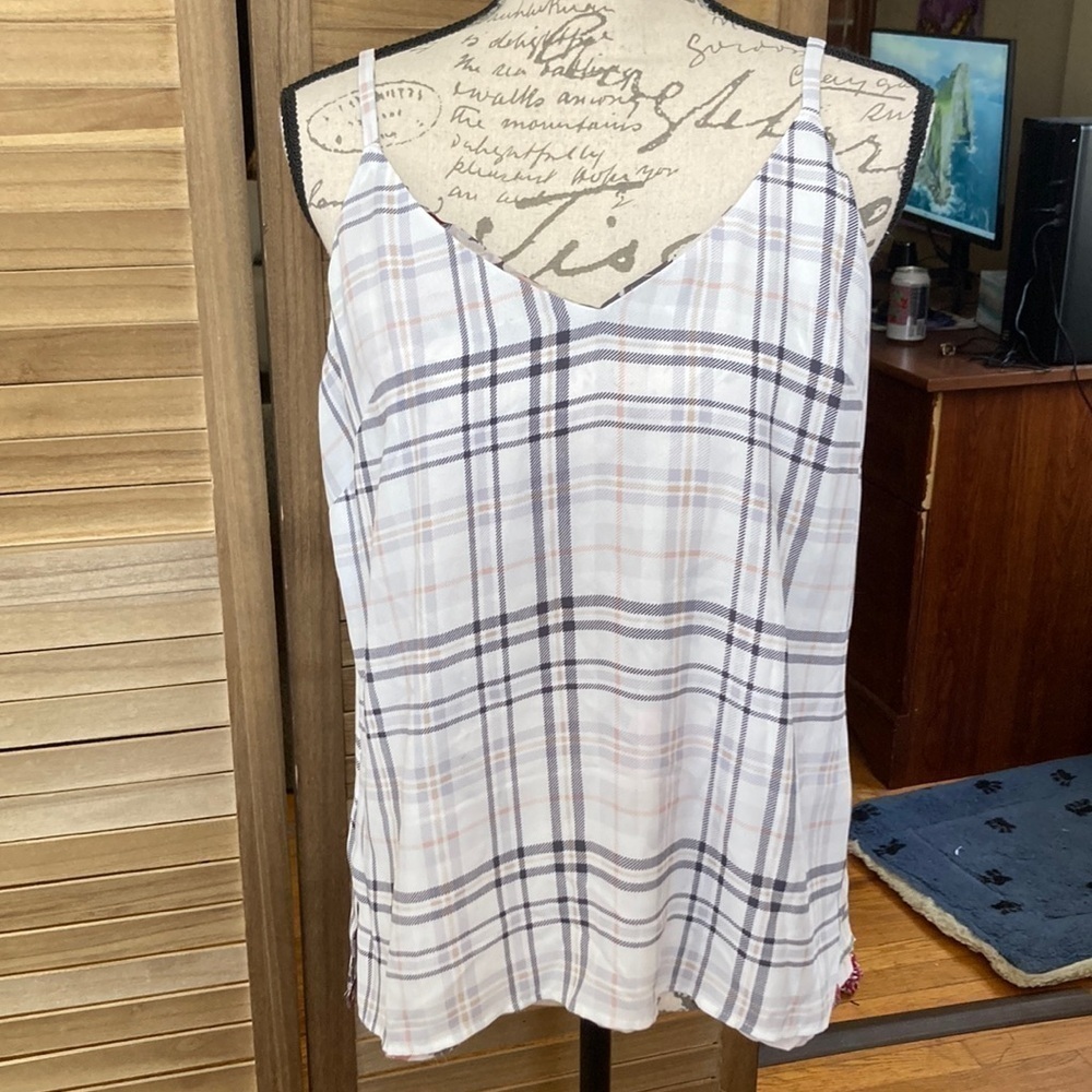 White House Black Market White Plaid Spaghetti Strap Tank